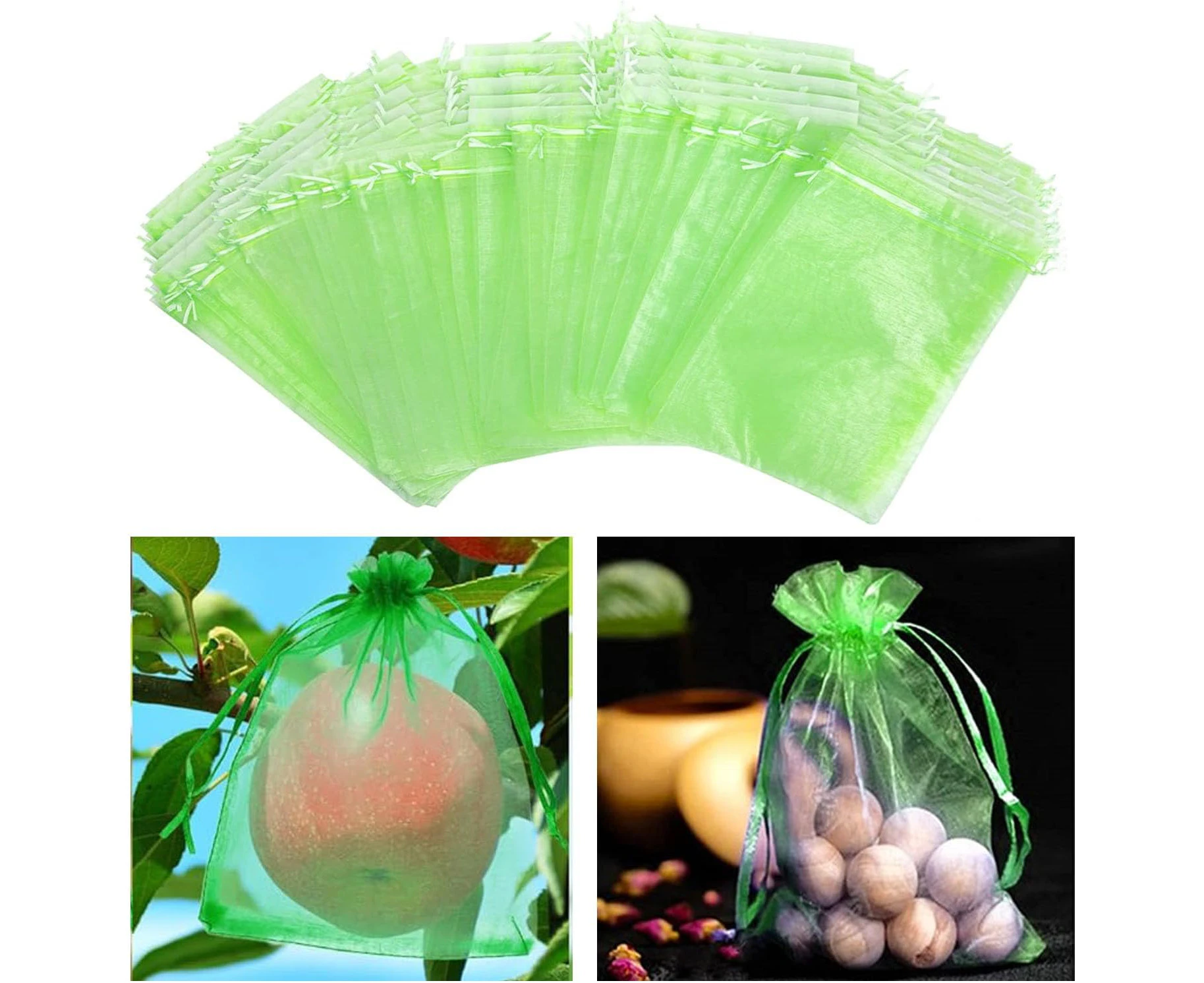 Taicols Penetrating Light Mesh Bags , 50 Pcs Fruit Trees Protection Bag, Garden Netting Bags Fruit Protect Bags Fruit Cover Mesh Bag with Drawstring Garden