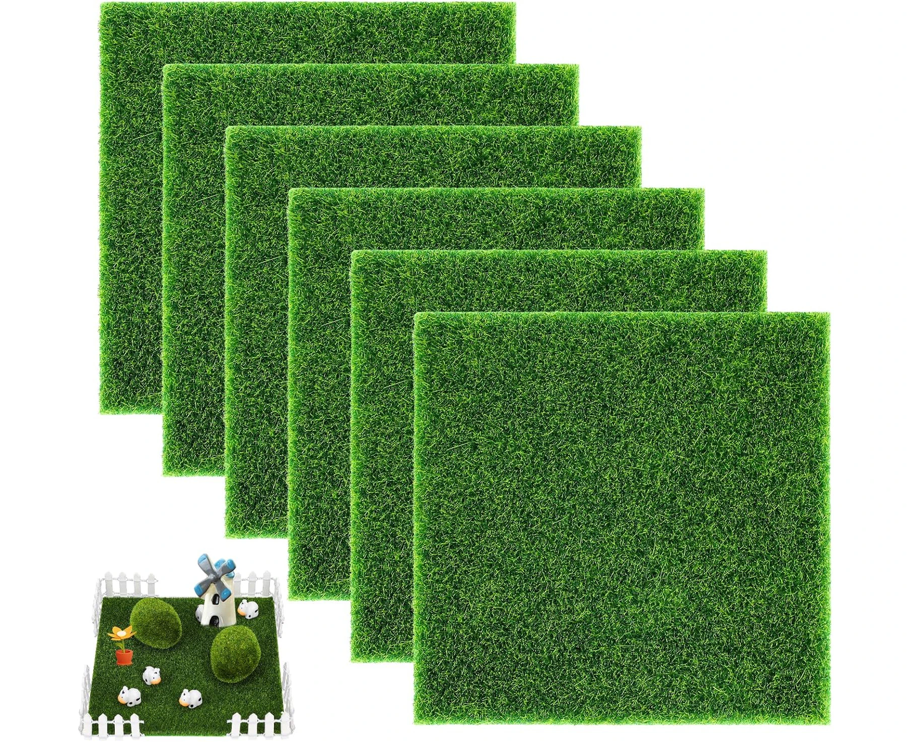 Pack of 4 Miniature Garden Artificial Grass Rug Artificial Moss 15 x 15 cm Artificial Grass Artificial Grass Artificial Lawn Mat Miniature Garden Decoratio