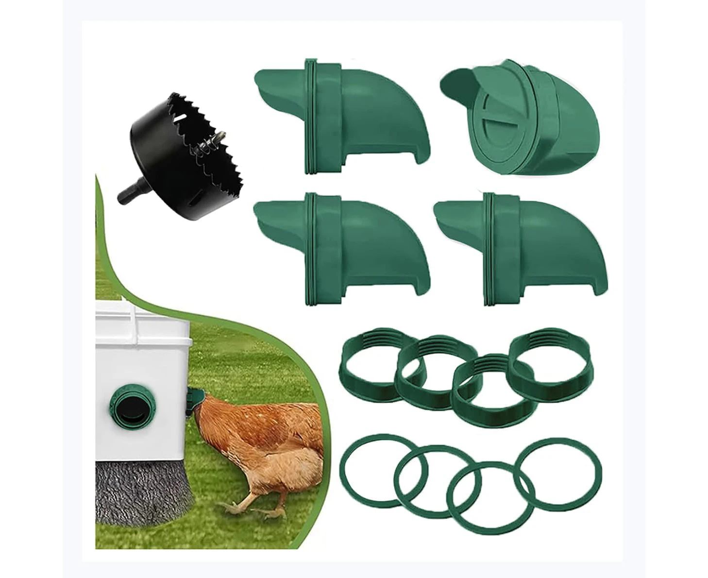 DIY Chicken Feeder,10 Pack Poultry Feeder and Chicken Waterer Set Rain Proof Gravity Feed Kit for Buckets, Barrels, Bins, Troughs,No Waste Automatic Chicke