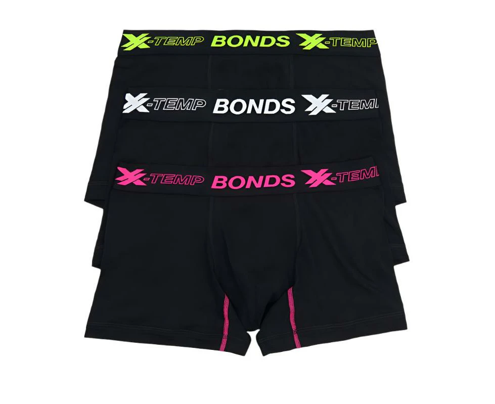 Bonds Men's Underwear X-temp Trunk 3 Pack - Albertine Pink /White /Neo Citru with Black