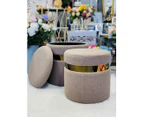 Boucle storage set ottomans footstool in moca- 2pieces