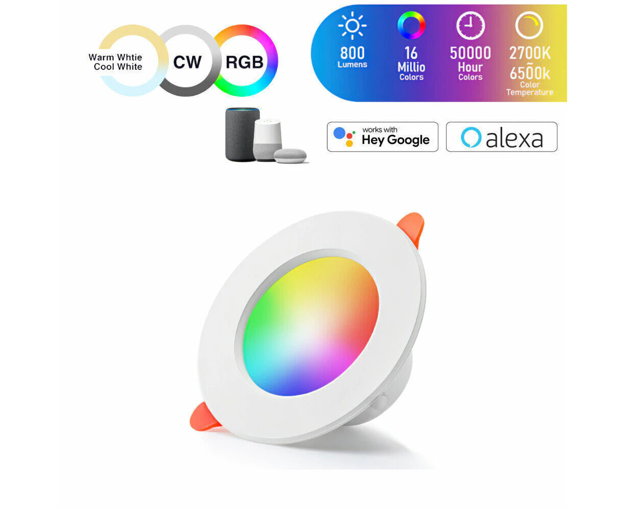 1PCS 10W WiFi Smart RGB CCT LED Downlight Bluetooth Dimmable Google Home Alexa