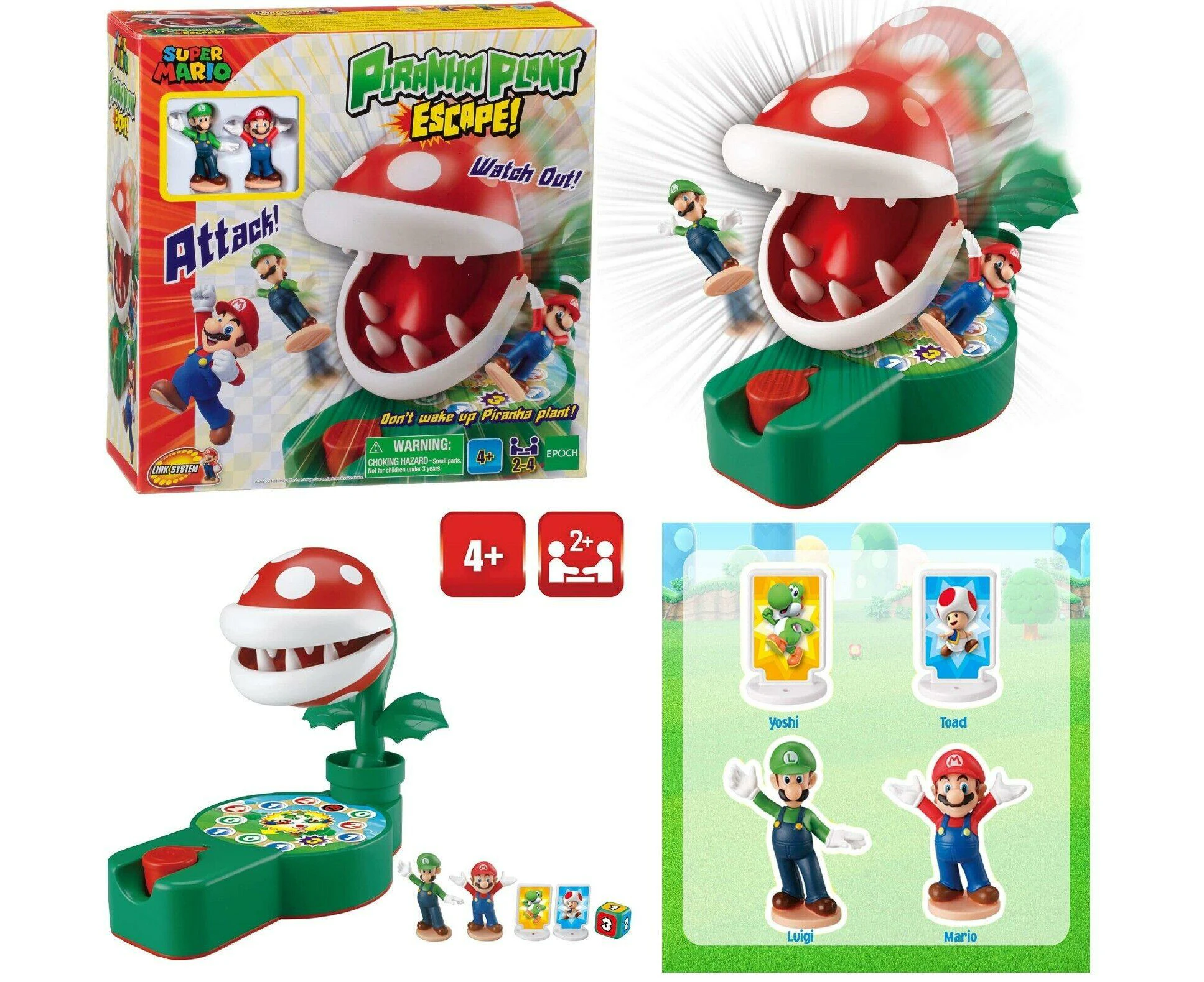 Epoch Games 2-4 Players Super Mario Piranha Plant Escape Tabletop Action Game