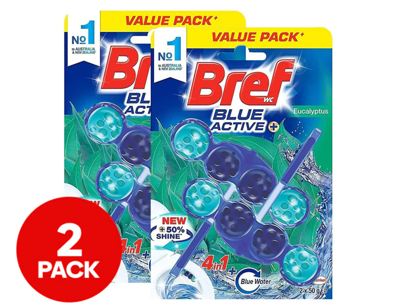 2 x 2pk Bref Blue Active Toilet Cleaner Block Eucalyptus 100g