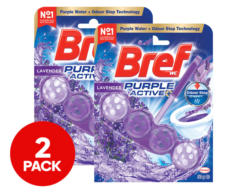 2 x 2pk Bref Purple Active Toilet Cleaner Block Lavender 100g