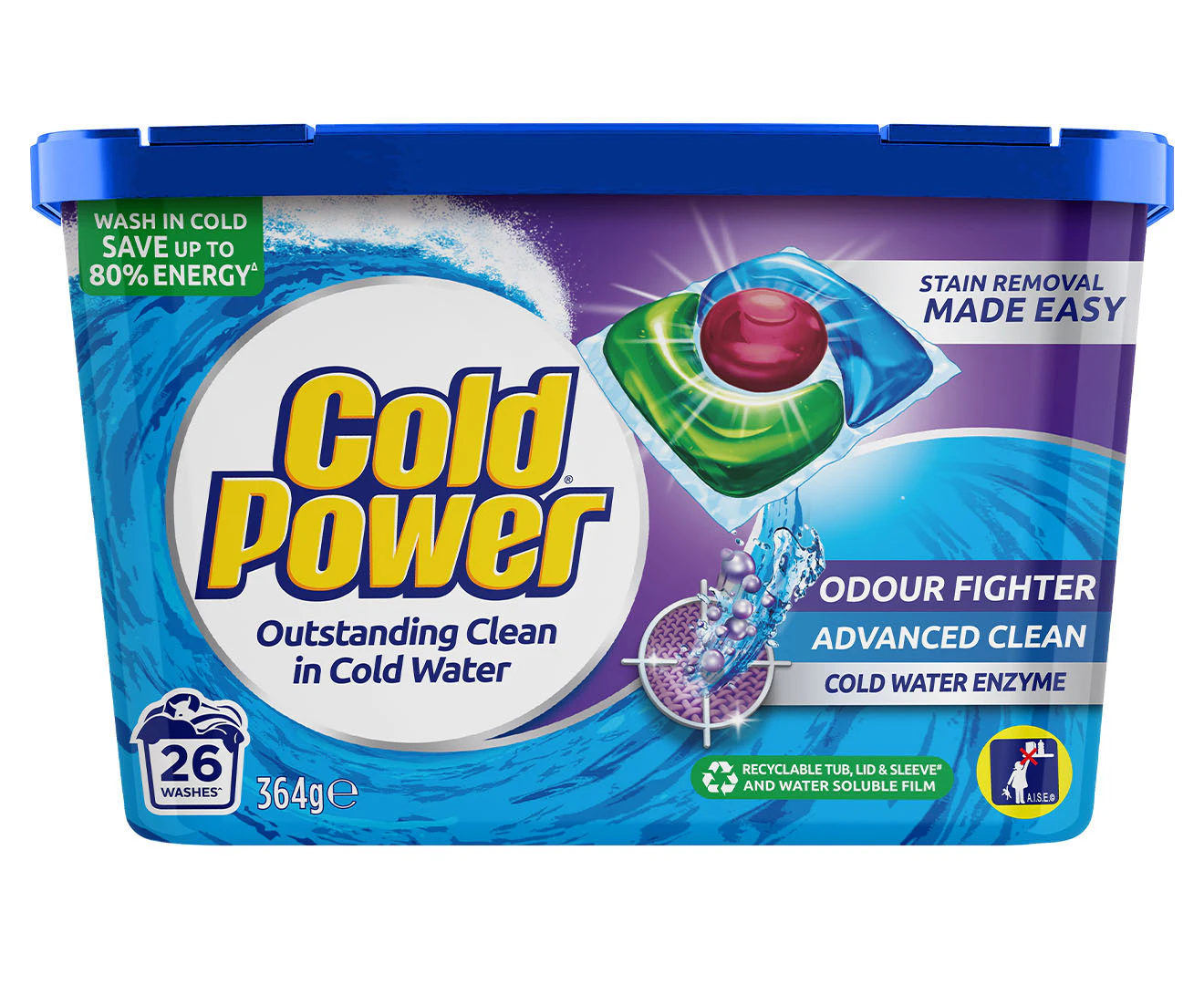 Cold Power Odour Fighter Triple Caps Laundry Capsules 390g 26pk