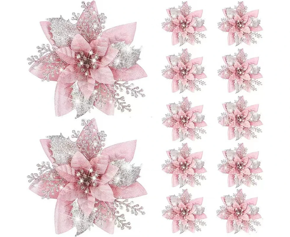 12pcs Christmas Simulation Flower Poinsettia Christmas Flower