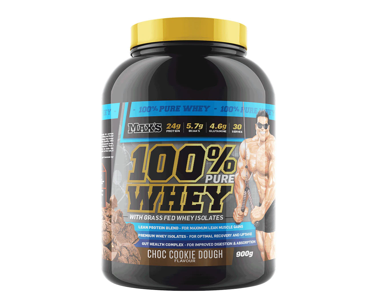 Max's 100% Whey Protein Powder Choc Cookie Dough 900g / 30 Serves