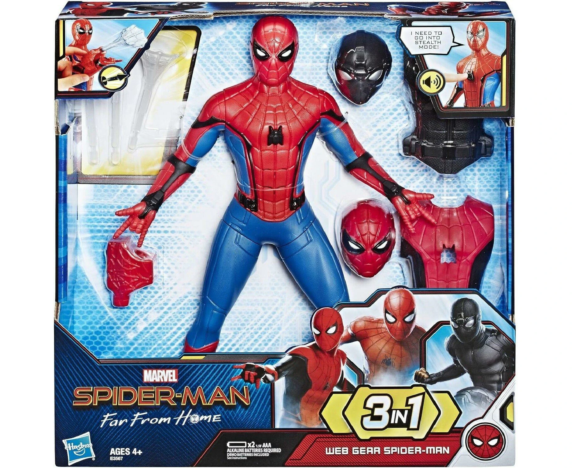 Spiderman Web Gear Action 3 in 1 Figure Phrases & Sounds Far From Home Movie