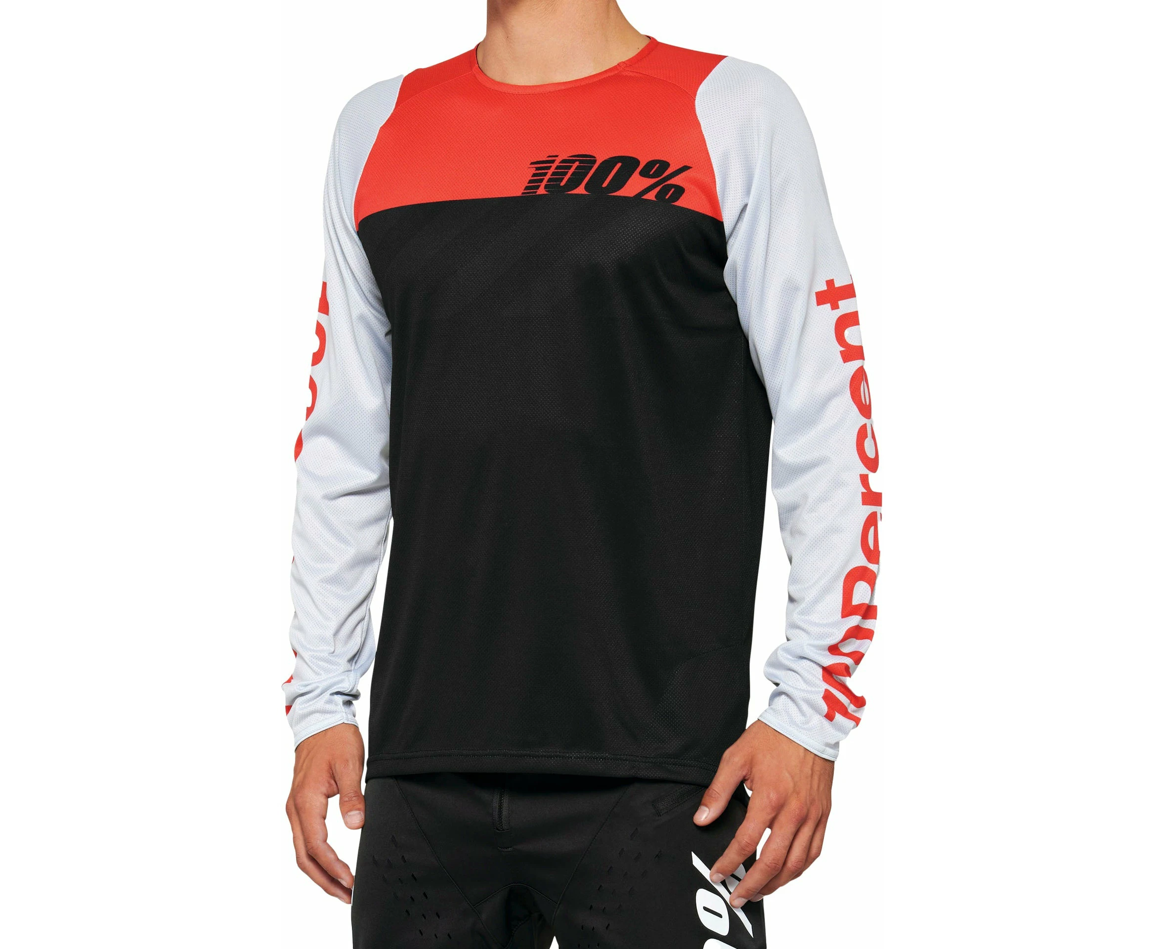 100% R-Core LS Mens MTB Jersey - Black/Racer Red