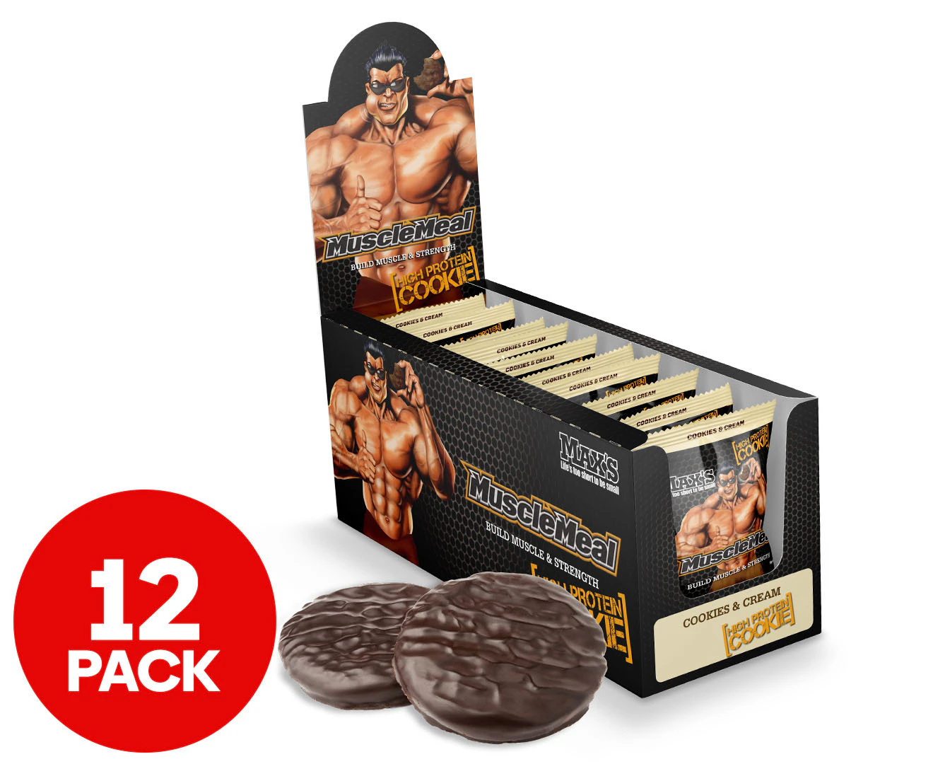 12 x Max's Muscle Meal Cookie Cookies & Cream 90g