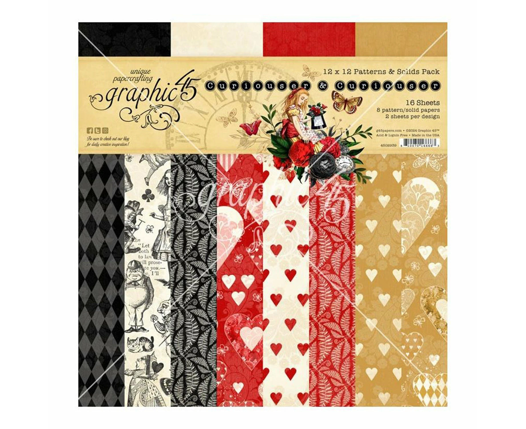 Graphic 45 Collection Pack 12"x 12" Patterns & Solids - Curiouser & Curiouser