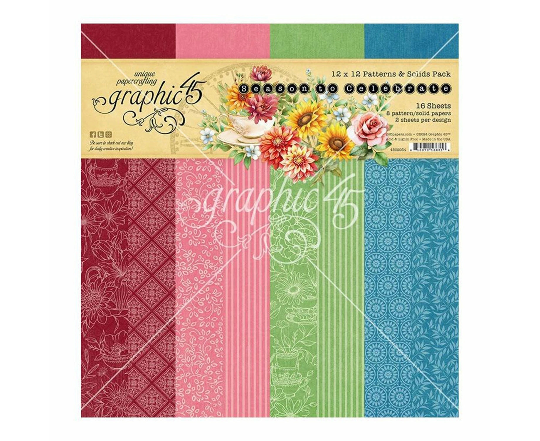 Graphic 45 Collection Pack 12"x 12" Patterns & Solids - Season To Celebrate