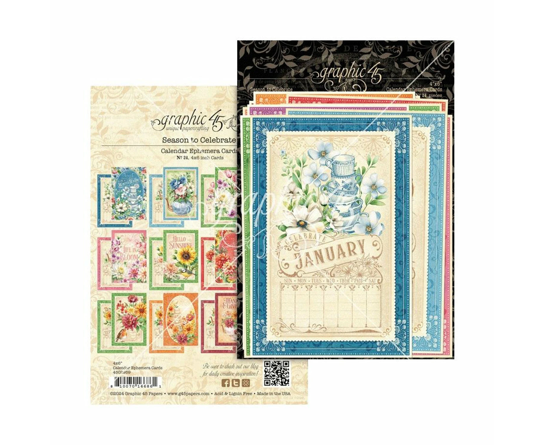 Graphic 45 Ephemera Card Set - Calendar - Season To Celebrate