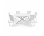 Houston Outdoor 1.5m Round Aluminium Table with 6 Patonga Dining Chairs - Outdoor Aluminium Dining Settings - Charcoal