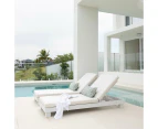 Santorini Aluminium Sun Lounge Set with Sunbrella Cushion - Outdoor Sun Lounges - Teak Look