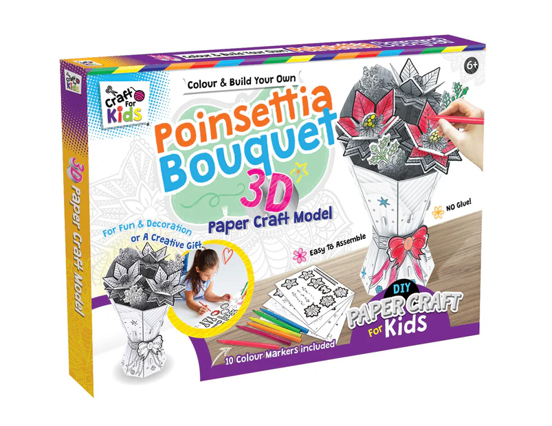 Craft For Kids Colour & Build Your Own Poinsettia Bouquet 3D Papercraft Set