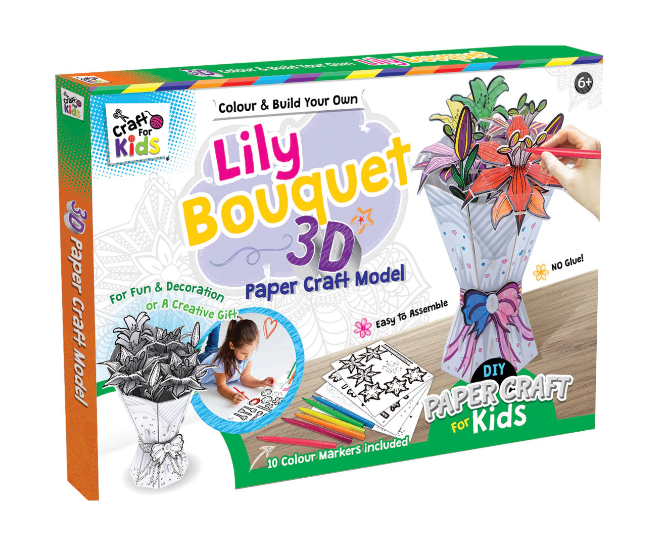 Craft For Kids Colour & Build Your Own Lily Bouquet 3D Papercraft Set