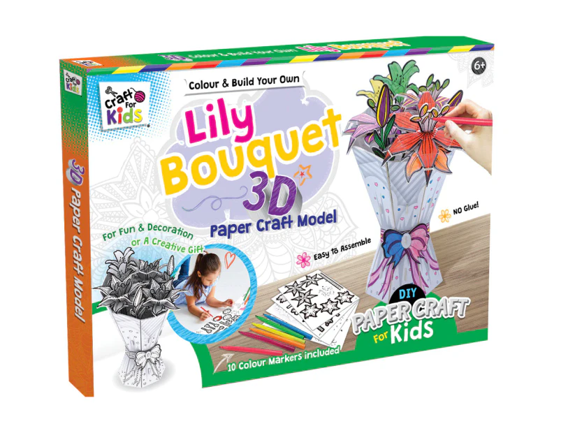 Craft For Kids Colour & Build Your Own Lily Bouquet 3D Papercraft Set