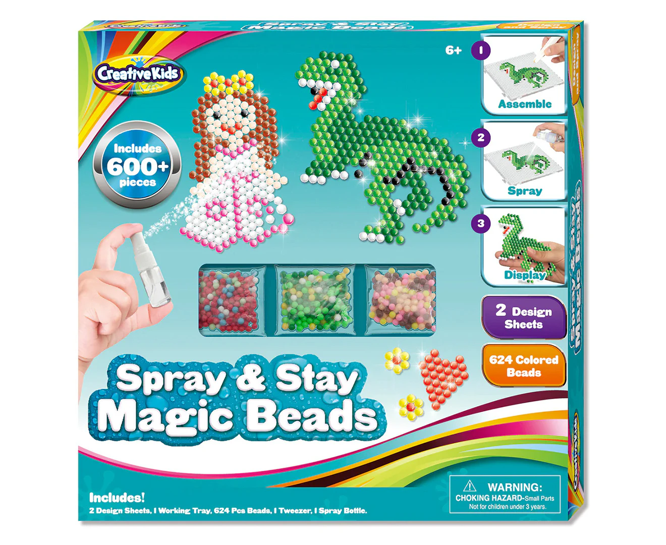 Creative Kids Dinosaur & Princess Spray & Stay Magic Beads Activity Set