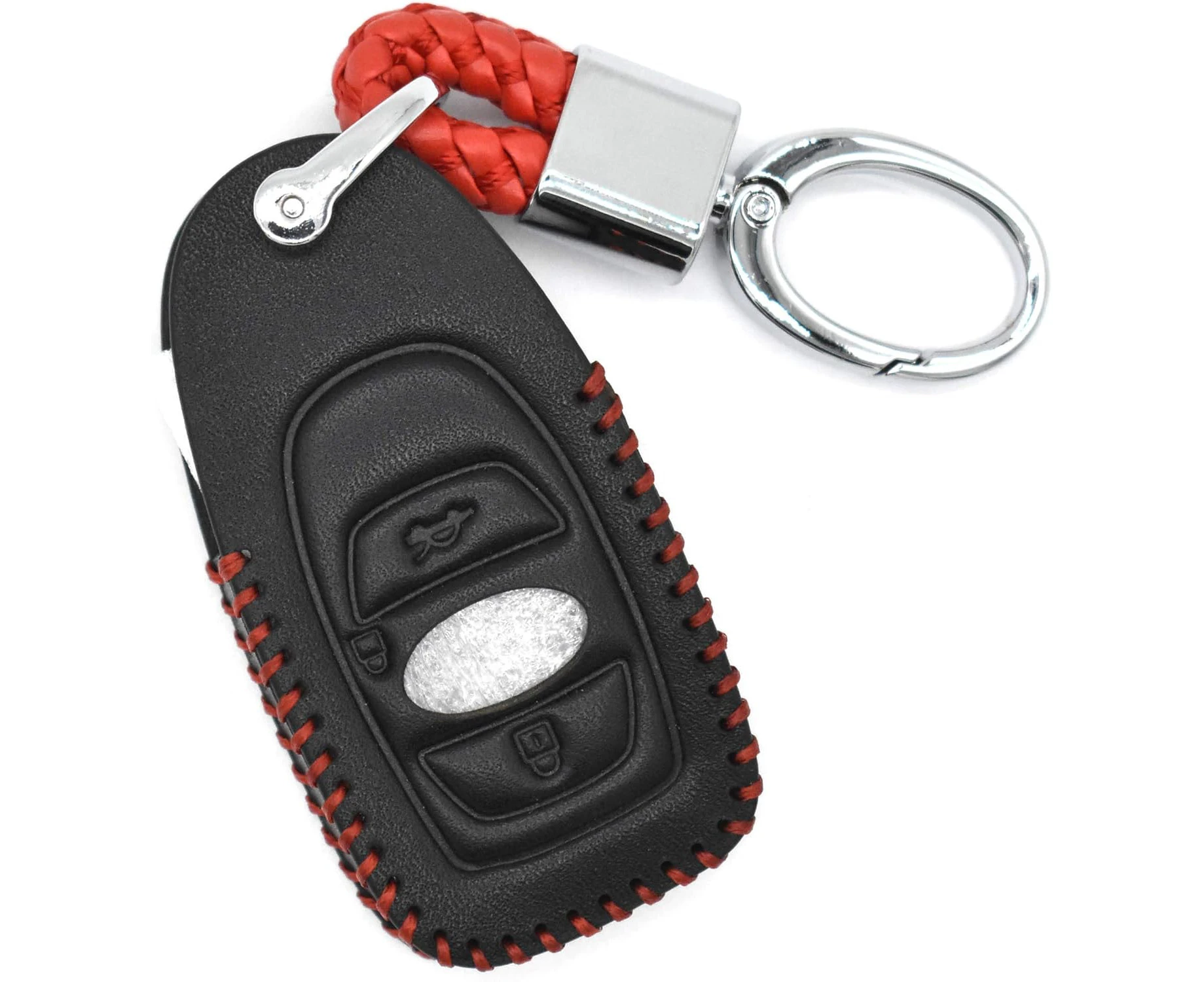 ontto Genuine Leather Keycase Smart Remote Car Key Fob Cover Shell with Keyring Fit for Subaru Outback XV Forester Legecy Keyless Entry Key Skin Protector