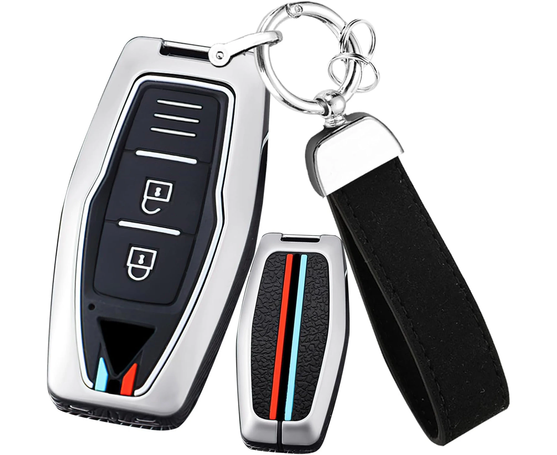 ontto Metal Car Key fob Cover Fit for Mitsubishi Outlander 2022 2023 Smart Key case Keyring Silicone Key Shell Holder Bag Keychain Protection Accessories S