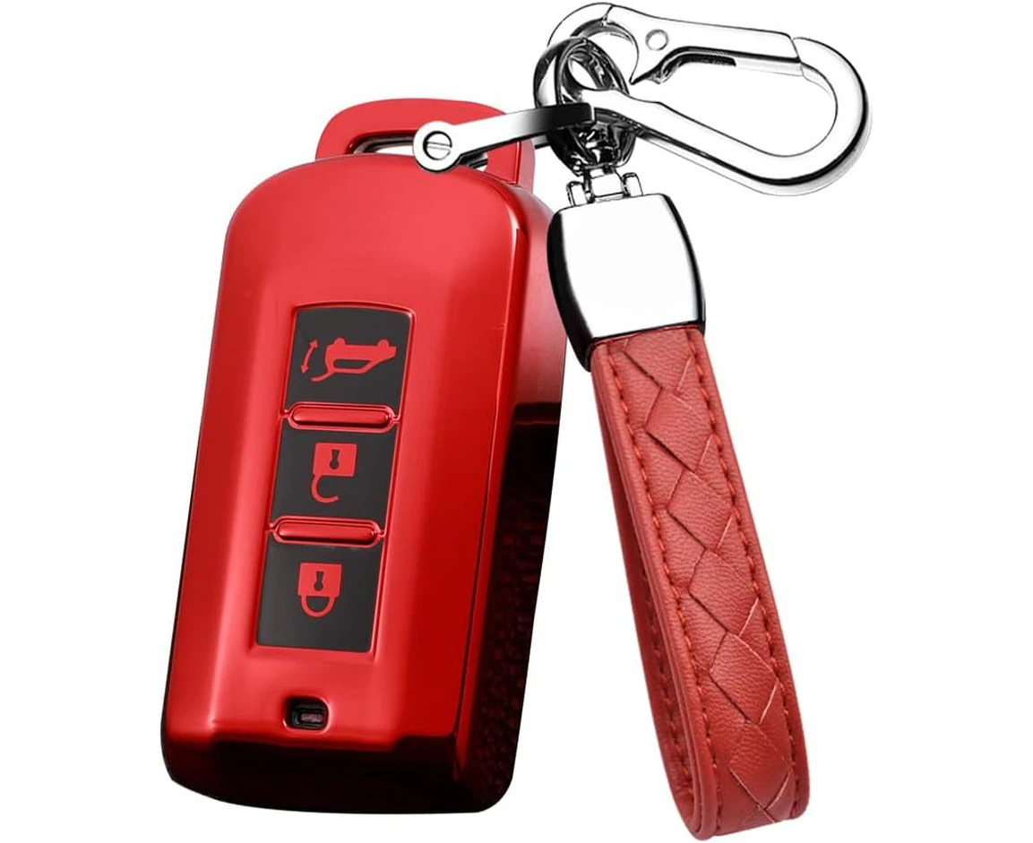 HIBEYO Key Fob Cover for Mitsubishi Outlander Sport Eclipse Cross ASX Mirage Fortis Car Accessoreis with Keychains 2022