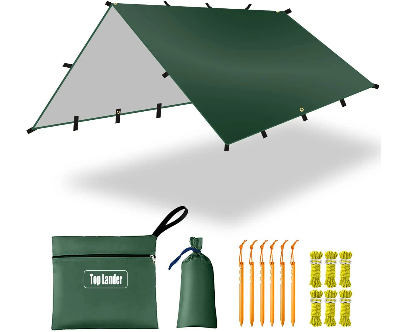 Large Waterproof Camping Tarp Tent Shelter Lightweight Backpacking Hiking Hammock Rain Fly Sun Shade (3x3m Green)