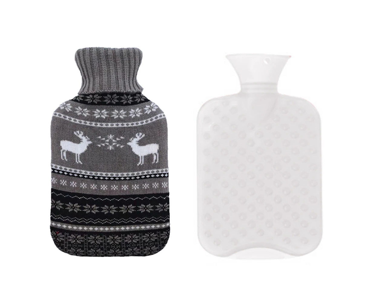 2L Rubber Hot Water Bottle With Cover For Pain Relief Hot Bag Pack For Menstrual Cramps,Gray Deer