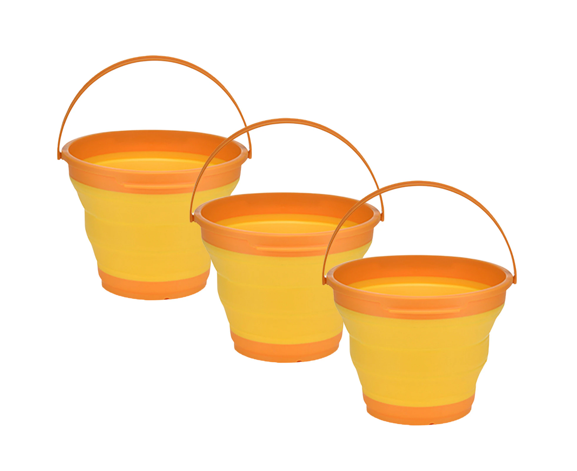 3x 7L Foldable Collapsible Silicone Bucket for Hiking/Camping/Fishing - Orange