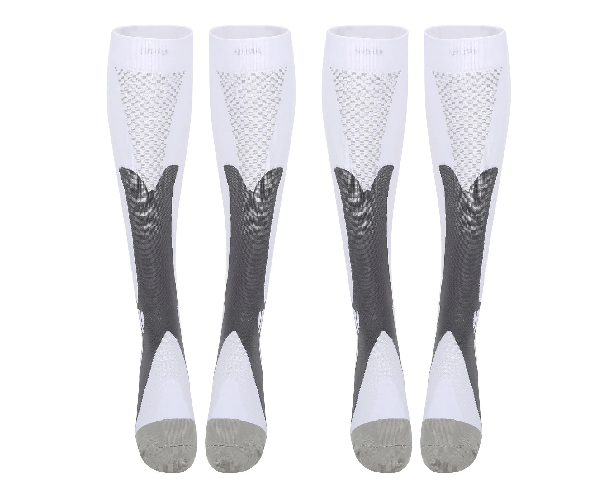 2 Pair/Set Outdoor Sports Compression Socks Leg Support Stretch Running Socks Below Knee White