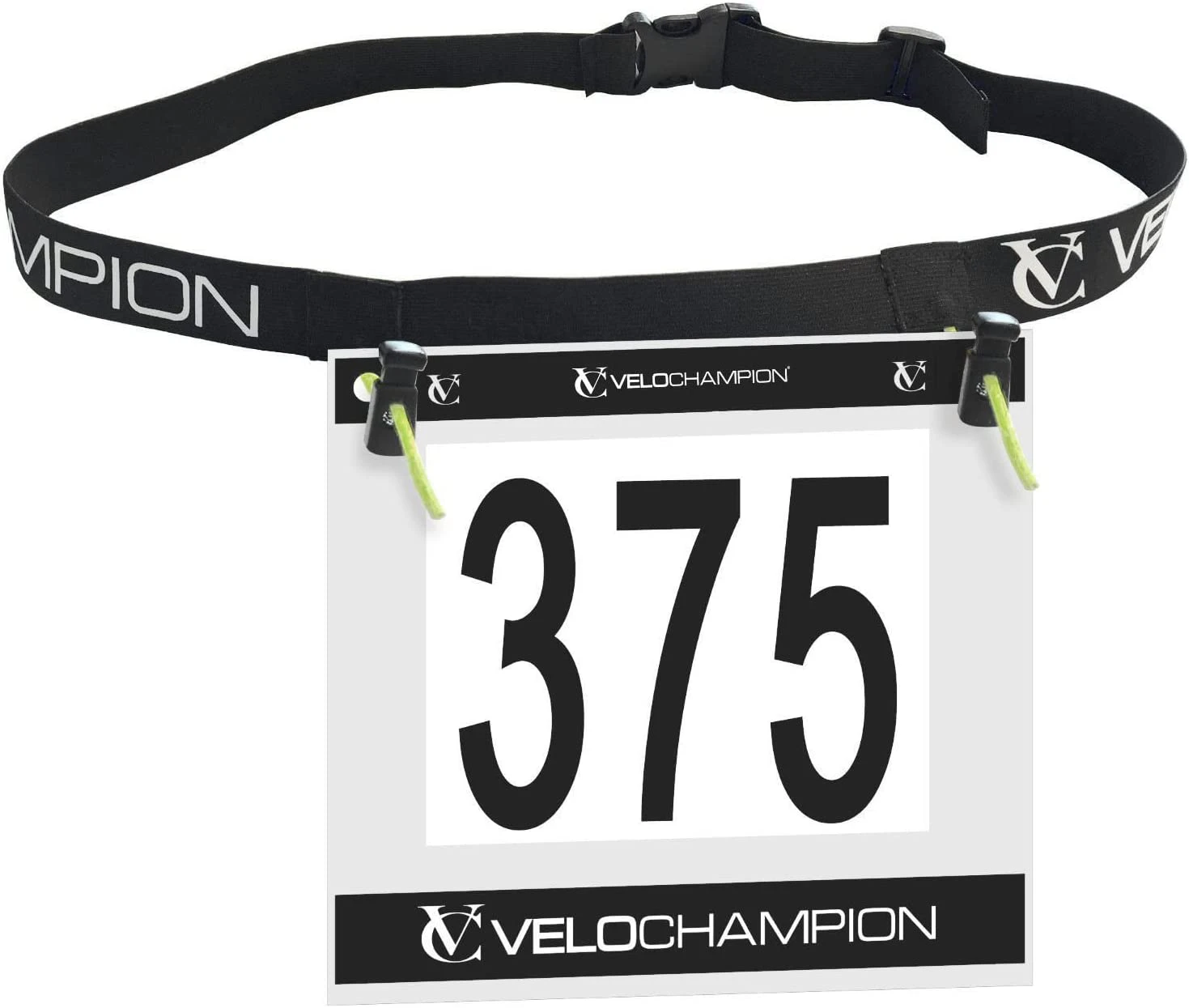 VeloChampion Adjustable Elastic Triathlon, Marathon, Running Sports Gel Loop Number Belt with Clip Fastening - Stretch Fit & Comfortable. No Pins Needed (2