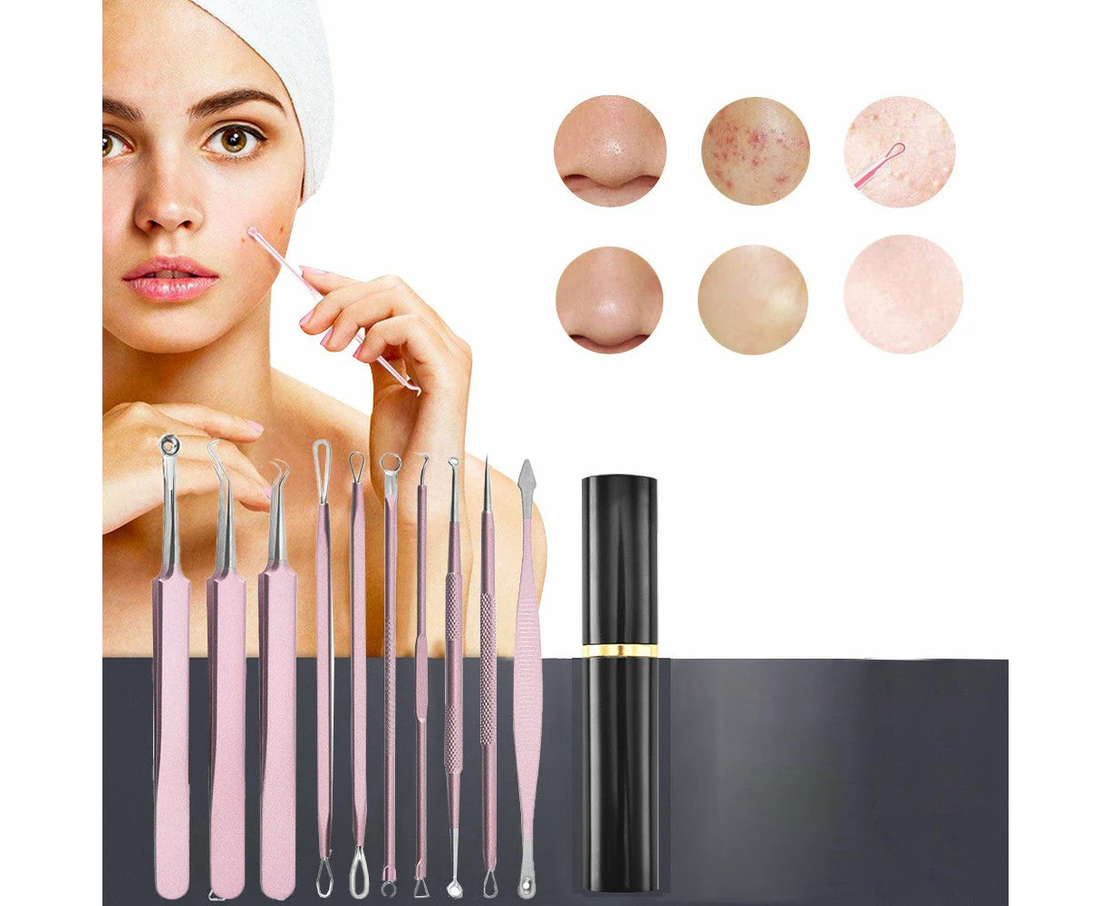 10 Pcs Black Head Remover Pimple Popper Tool Kit Pink