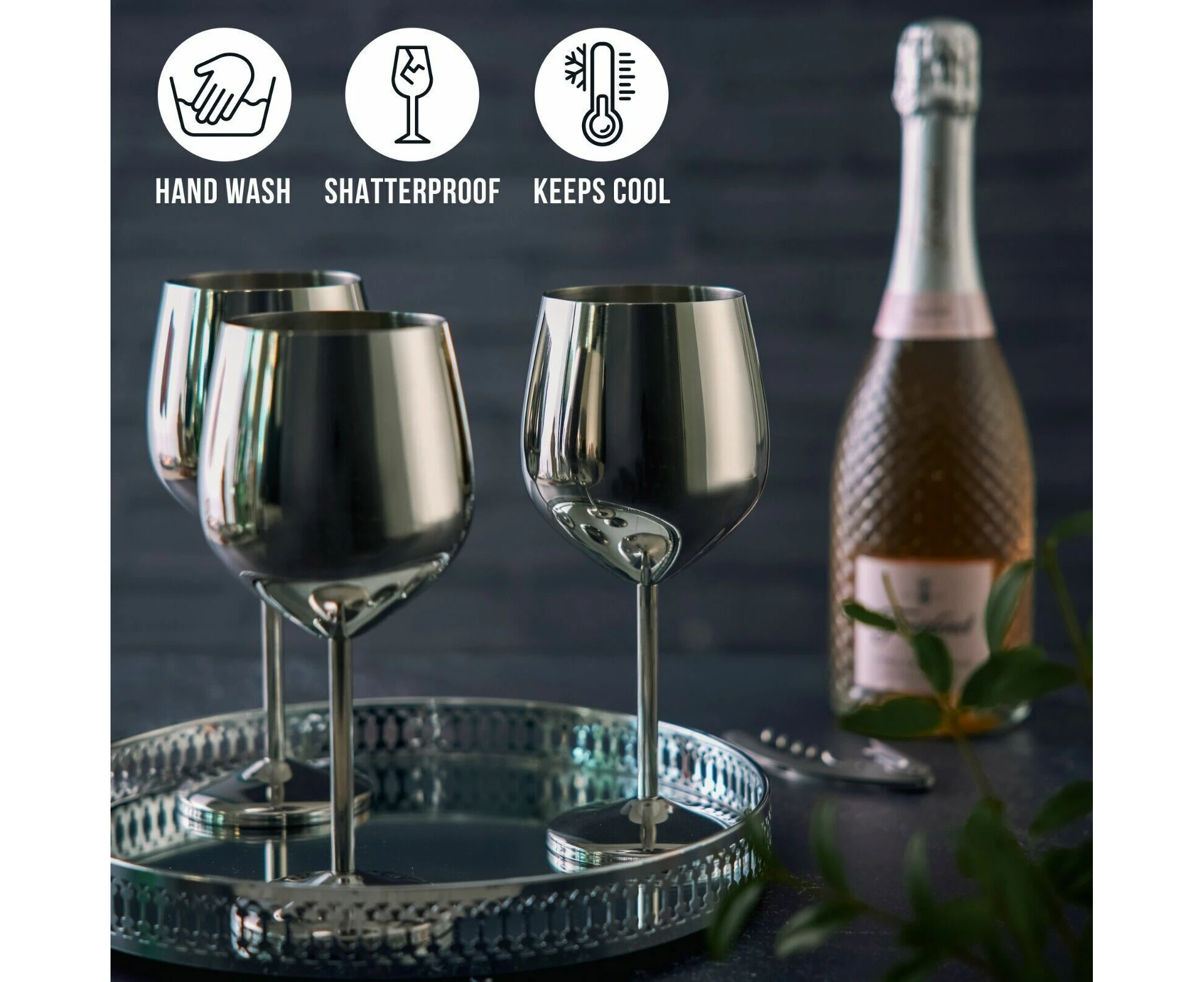 Stainless Steel Champagne Cup Wine Glass Cocktail Glass Metal Wine Glass Goblet silver(2PCS)