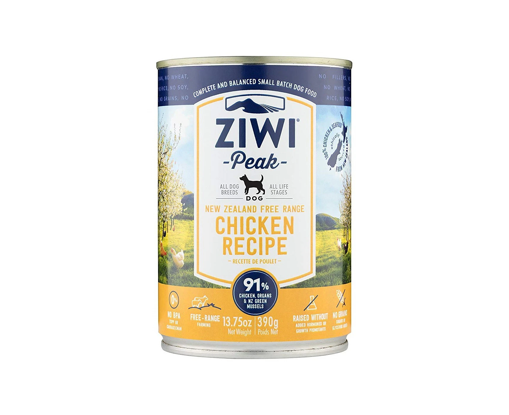 Ziwi Peak Moist Grain Free Dog Food - New Zealand Free Range Chicken- 390g x 12 Cans