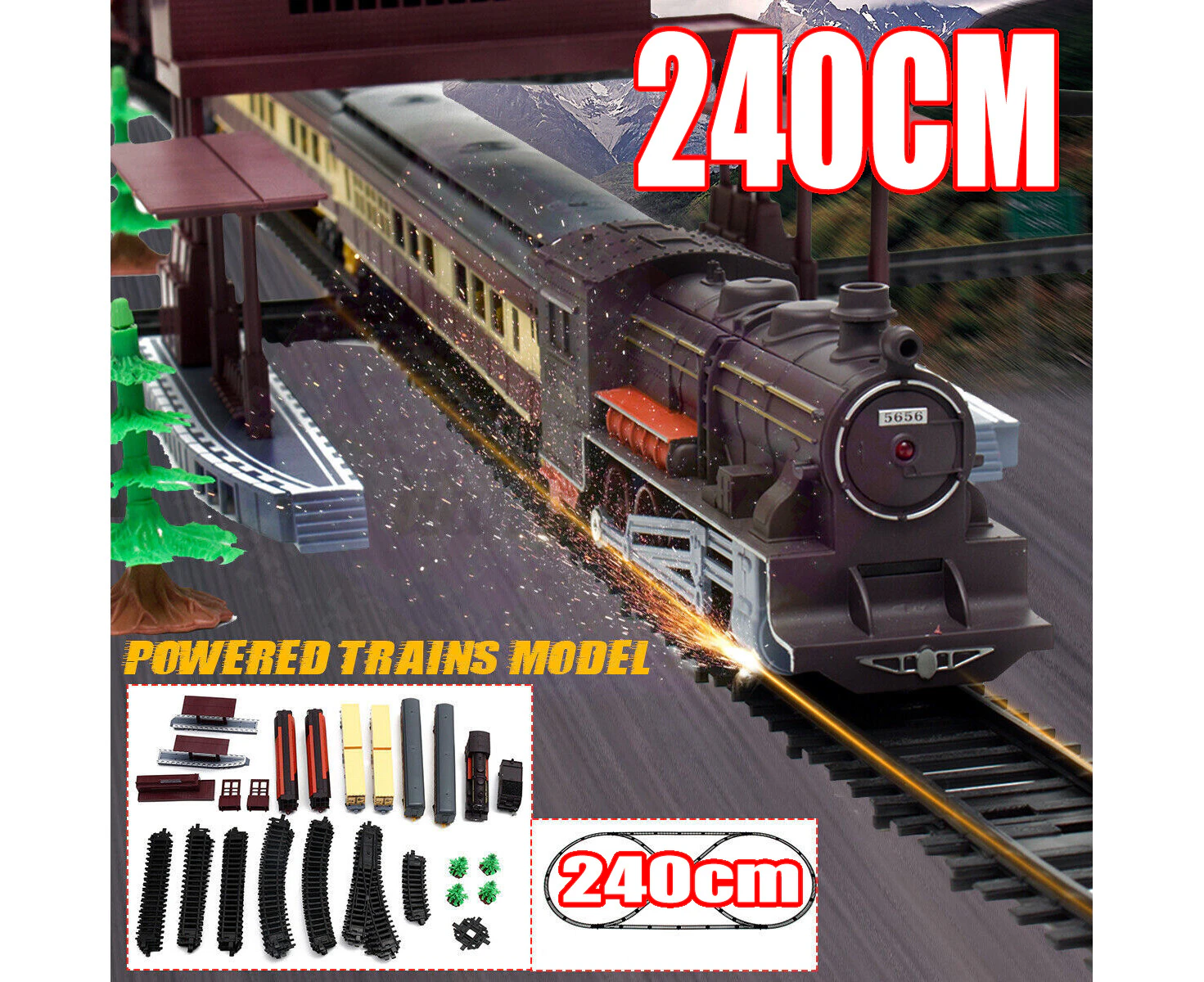 Electric Large Classic Train Set Rail Track Carriages Kids Vehicle Toy Gift