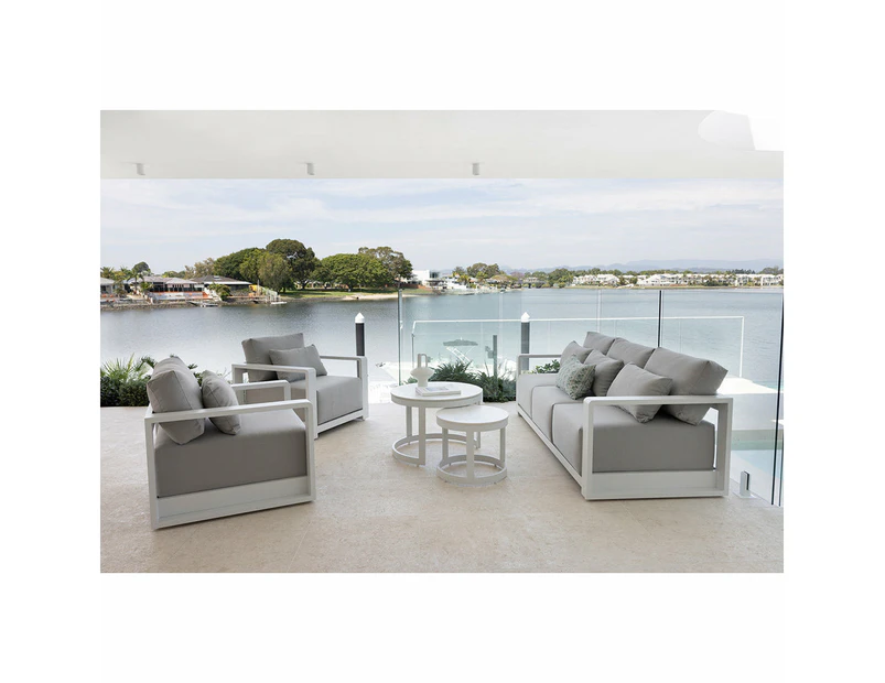 Whitehaven 3+1+1 Seater Outdoor Aluminium Lounge with Hugo Coffee Table Set - Outdoor Aluminium Lounges - White