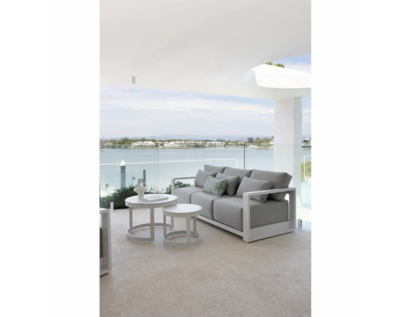 Whitehaven 3+2+1 Seater Outdoor Aluminium Lounge with Hugo Coffee Table Set - Outdoor Aluminium Lounges - White