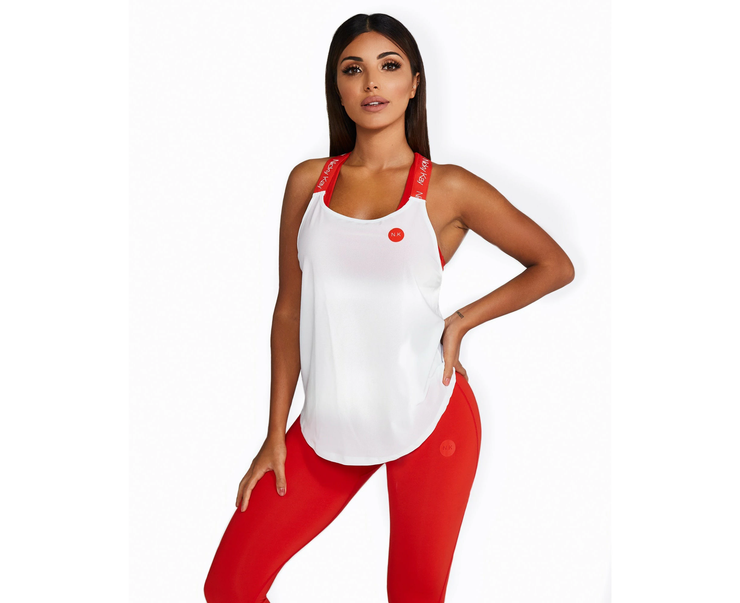 Women's Tank Top Mesh White with Red Straps