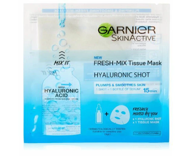 Garnier 33g SkinActive Fresh Mix Tissue Mask Hyaluronic Shot Plumps & Smoothen Skin