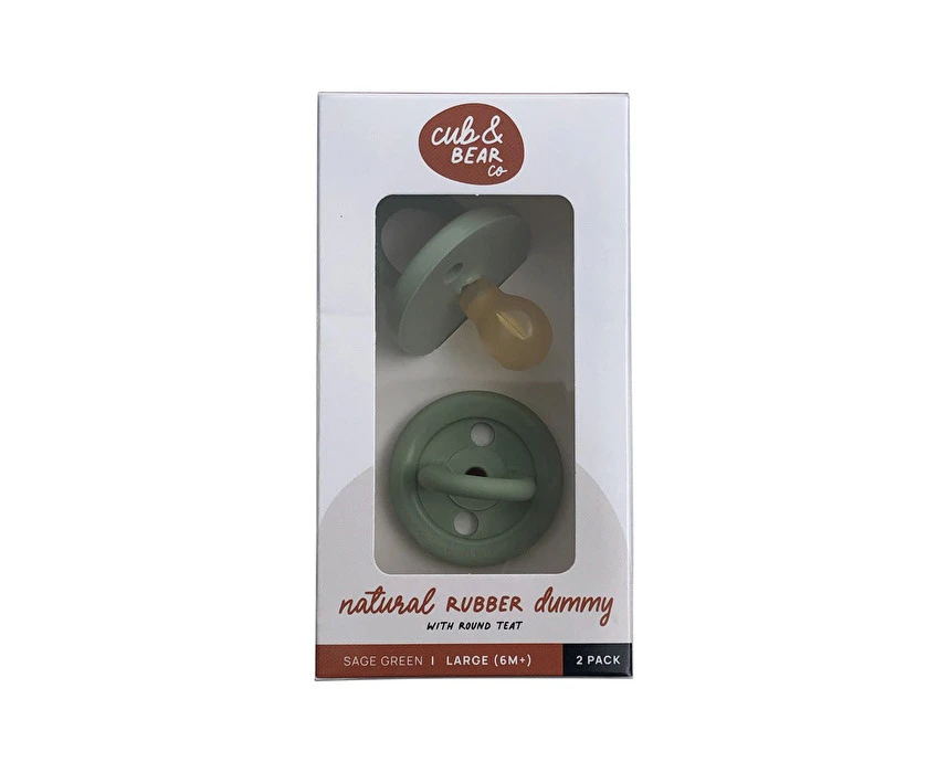 Cub And Bear Co Cub & Bear Co Natural Rubber Dummy Round Teat Large (6+ Months) Sage Green Twin Pack