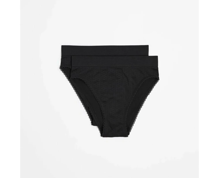 2 Pack Pointelle High Waist Bikini Briefs - Lily Loves