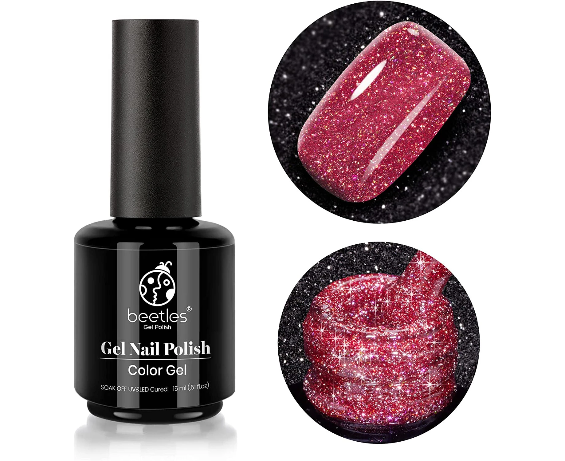 beetles Gel Polish Reflective Glitter Nail Polish 15ml Eternal Flame Red Nail Gel Soak Off Uv LED Nail Lamp Flashy Gel Polish Nail Art Manicure Salon DIY H