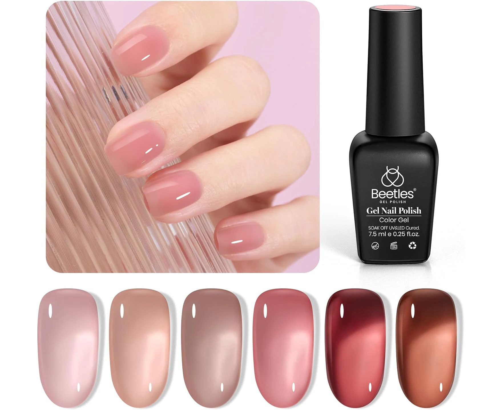 beetles Gel Polish Jelly Gel Nail Polish Set,6 Colors Drunk on Wine Neutral Sheer Nude Pink Gel Polish Kit Translucent Soak off Uv Nail Gel Diy Manicure Gi