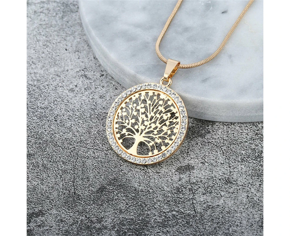 Designer Simulated Diamond "Tree of Life" Pendant Necklace - Yellow Gold