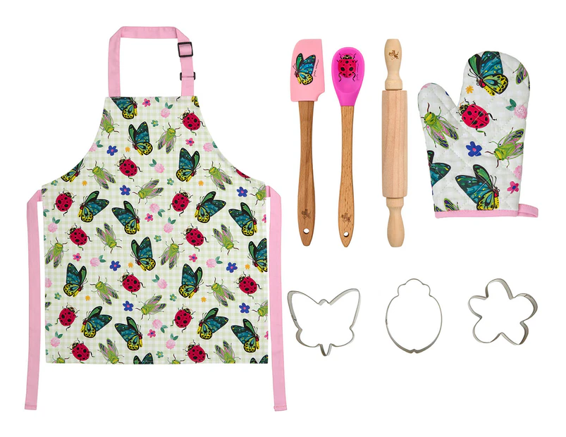 Maxwell & Williams 8-Piece Kids' Pete Cromer Garden Party Apron & Cookie Baking Set - Pink