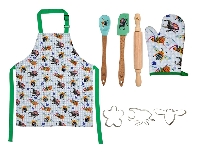 Maxwell & Williams 8-Piece Kids' Pete Cromer Garden Party Apron & Cookie Baking Set - Green