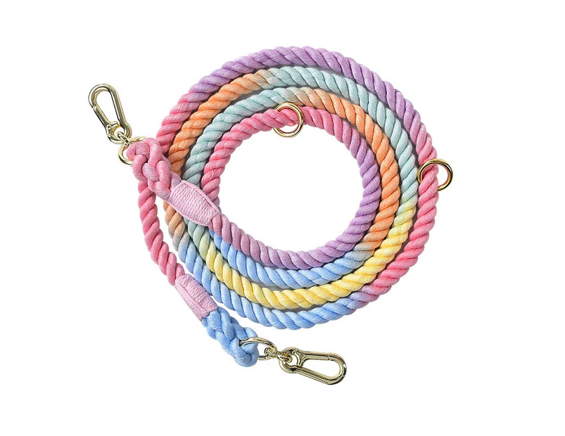 Handcrafted Dog Leash Multifunctional Double Head Braiding Dog Training Leash with Gold Accessories for Running Macaroon 210x1.2cm / 82.7x0.5in