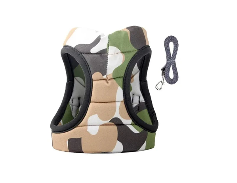 Pet Harness and Leash Adjustable Stretchy Escape Proof Cat Walking Jackets for Walking Jogging Training Camouflage Green M