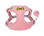 Small Dog Harness Reflective Dog Harness Reflective Pet Vest with Traction Rope for Walking Pink M